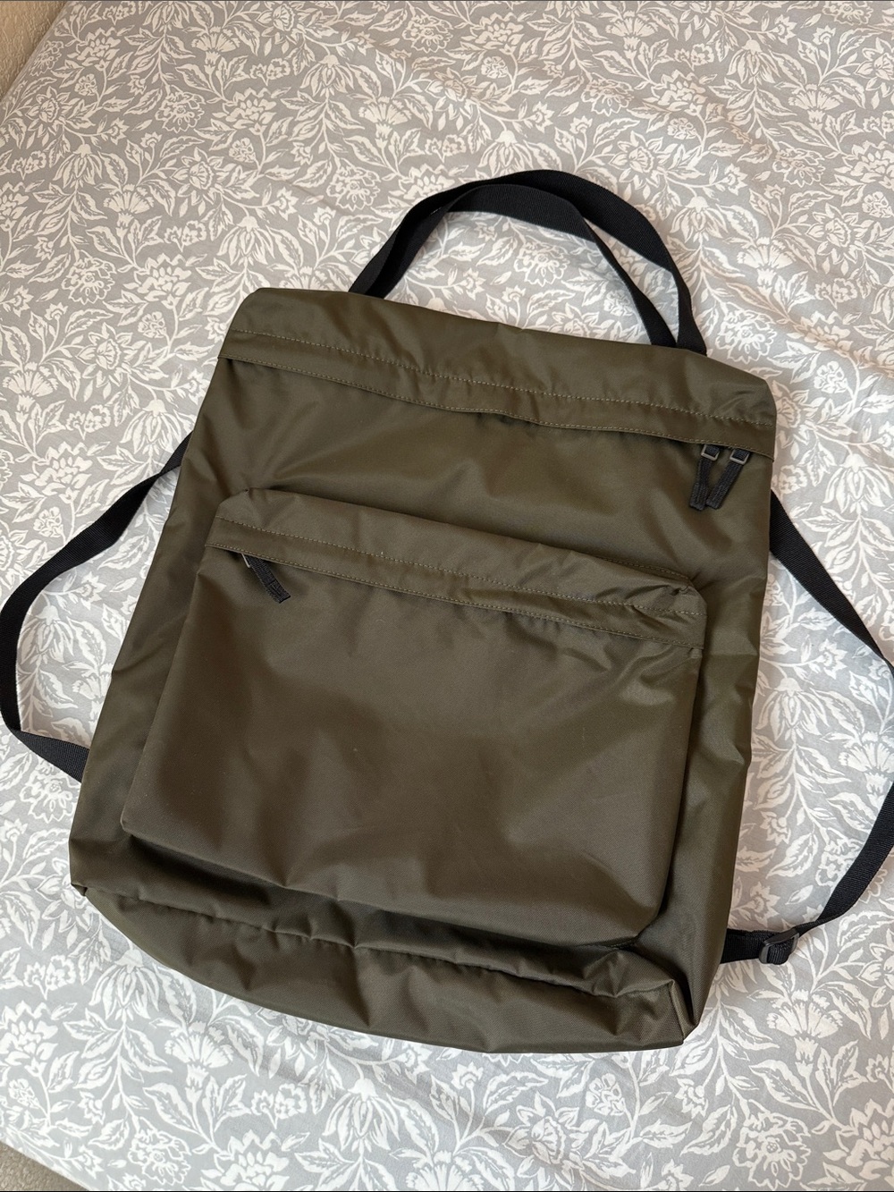 Uniqlo Olive Green Nylon Men's Backpack Tote with Black Straps